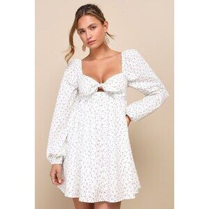 Exceptional Sweetheart White Floral Cutout Babydoll Mini Dress